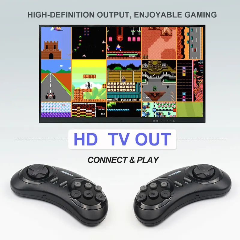 16 Bit MD Retro Game Console For Sega Genesis Built-in 688+ Classic Wireless Games Controller Gamepad HD TV Video Player | Электроника
