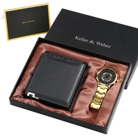 quartz dial watch wallet set business mens black leather purse stainless steel strap fold buckle gift box for father husband