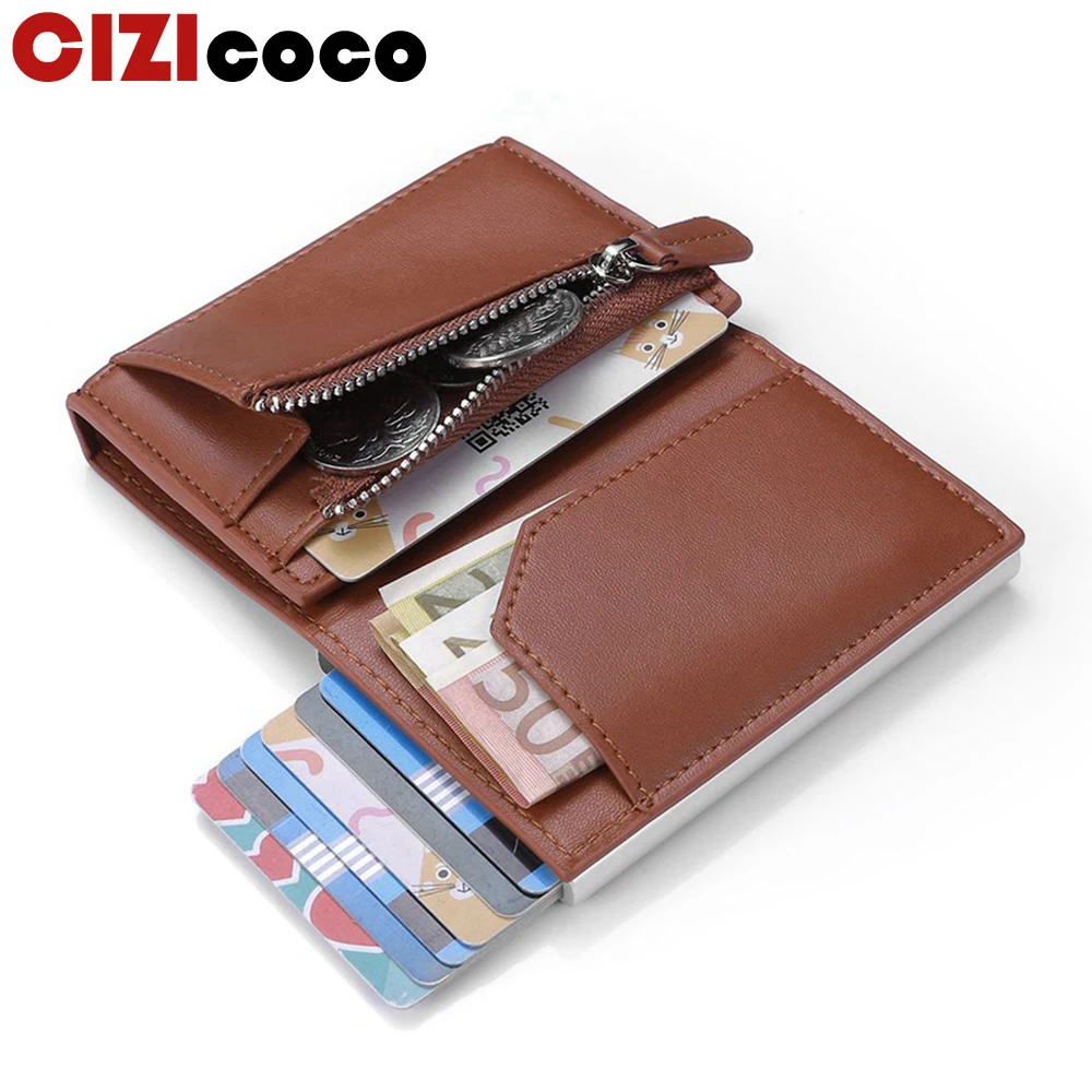 Мужской кожаный винтажный кошелек Cizicoco на молнии бумажник с монетницей и защитой