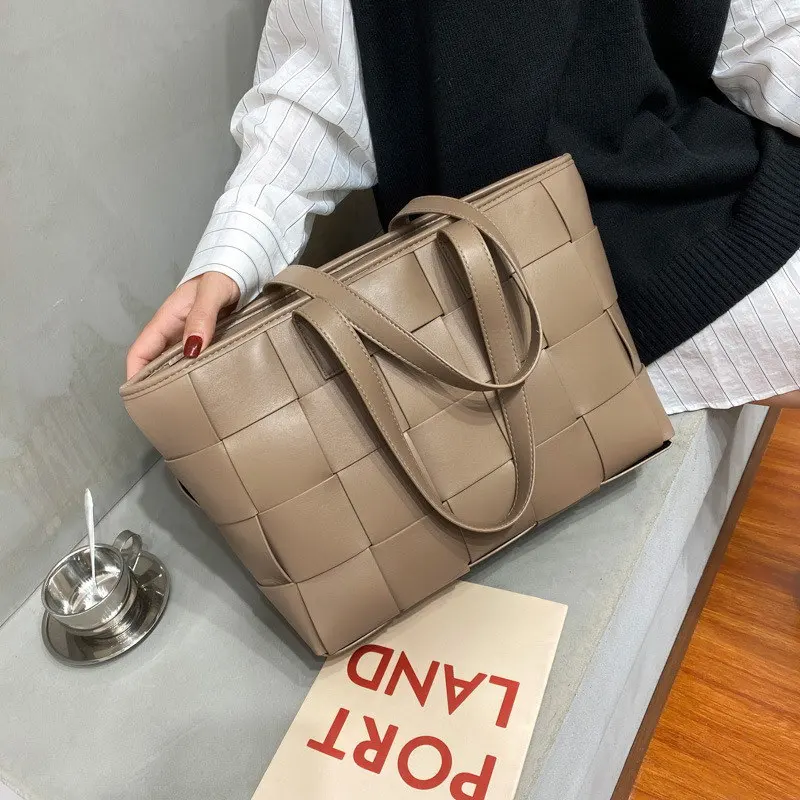 

FUNMARDI Fashion Weave Handbags Women PU Leather Top-Handle Bags Large Capacity Solid Color Female Bags Ladies Tote Bag WLHB2327
