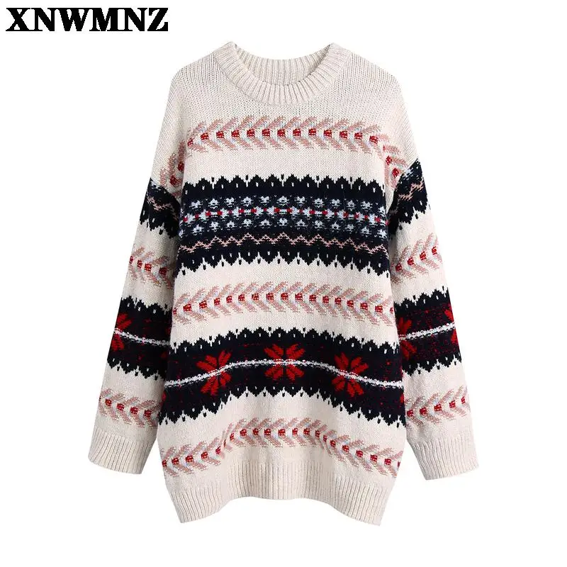 

XNWMNZ 2021 Autumn Winter New round neck knitted pullover women loose bottoming sweaters wearing wild fashion sweater women Xmas