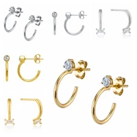 925 silver ear needle geometry stud earrings for women gold color c type pendants earring charm fashion jewelry party gift