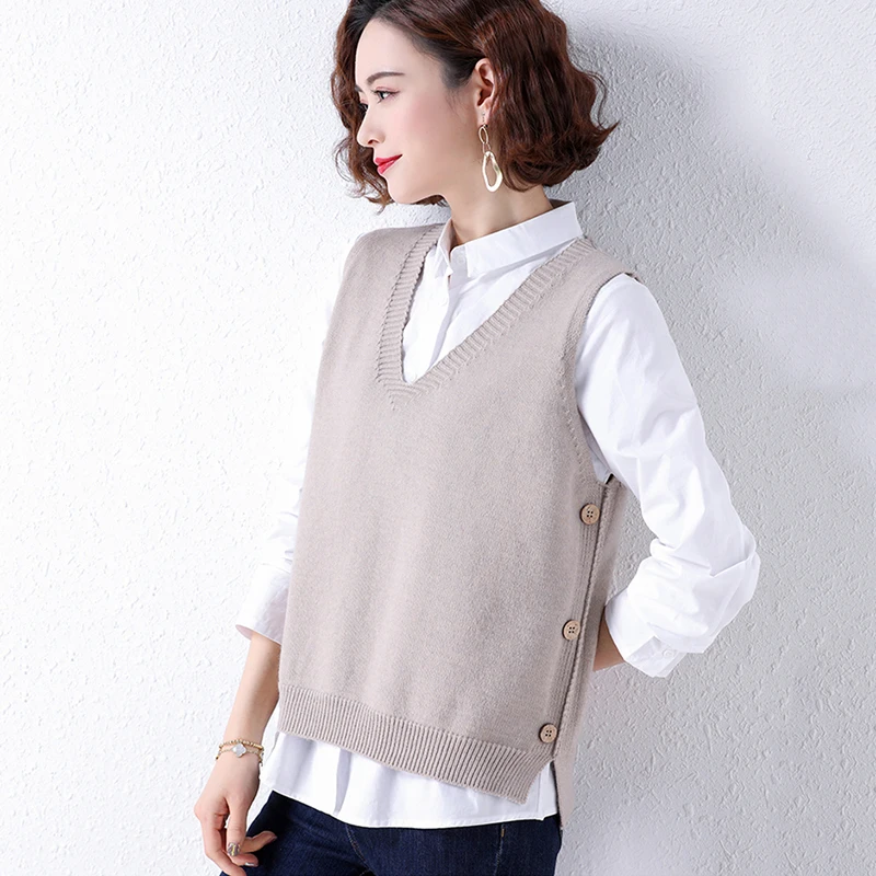 

2021 New Knitted Vest Plus Size Women Pullover V-neck Sweater Spring Autumn Stacking Small Vest Fashion Jacket Waistcoat Outside