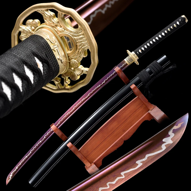 Японская самурайская Катана 1060 стальное фиолетовое лезвие бритва острые настоящие мечи ручная работа полный Танг 41 дюйм мечи Catana