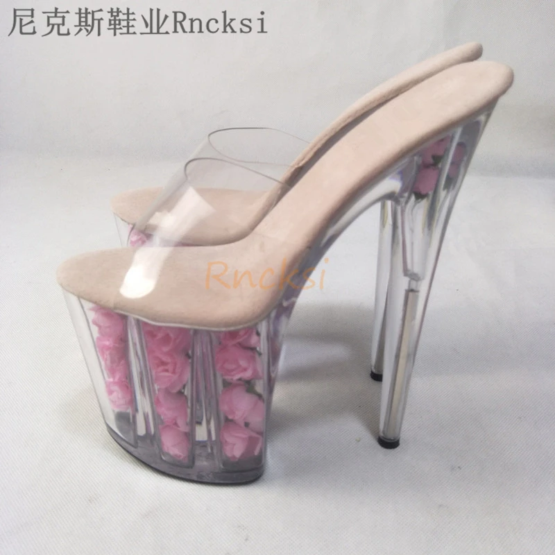 Rncksi 8-inch bridal slippers with flowers on the soles. The upper of dancers is transparent shoes, size 34-46