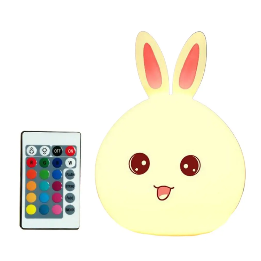 

Silicone LED Night Light For Kids Bedroom Remote Control Touch Sensor Happy Rabbit Lamp Decoration Room Decor Gift Toy