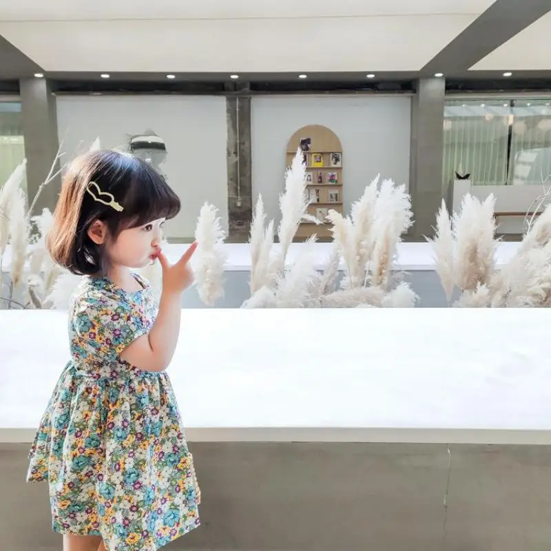 

Baby Girls Short Puff Sleeve Floral Print Dresses Clothes Kids Summer Princess Sweet Cotton Dress Children Party Outfit For 1-7t