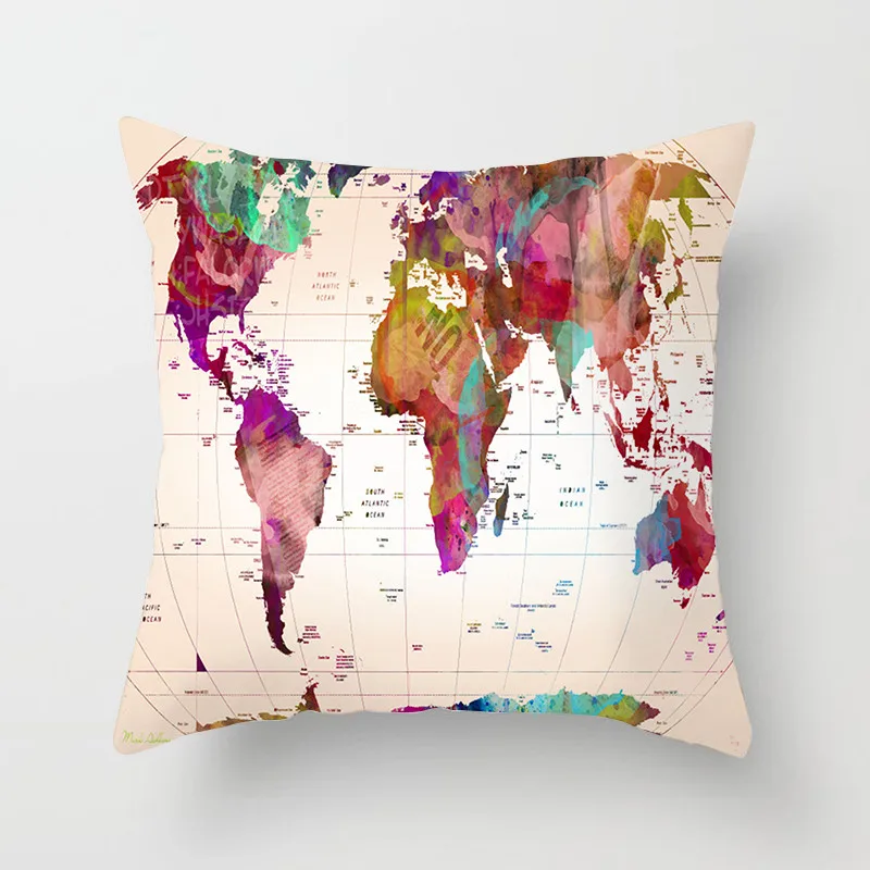 Fuwatacchi Oil Painting Cushion Cover World Map Soft Throw Pillow Decorative Sofa Case Pillowcase | Дом и сад