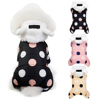 pet dog clothes winter dog hoodie jumpsuit small dog dot printed jacket clothes cute fleece ear design cotton padded coat