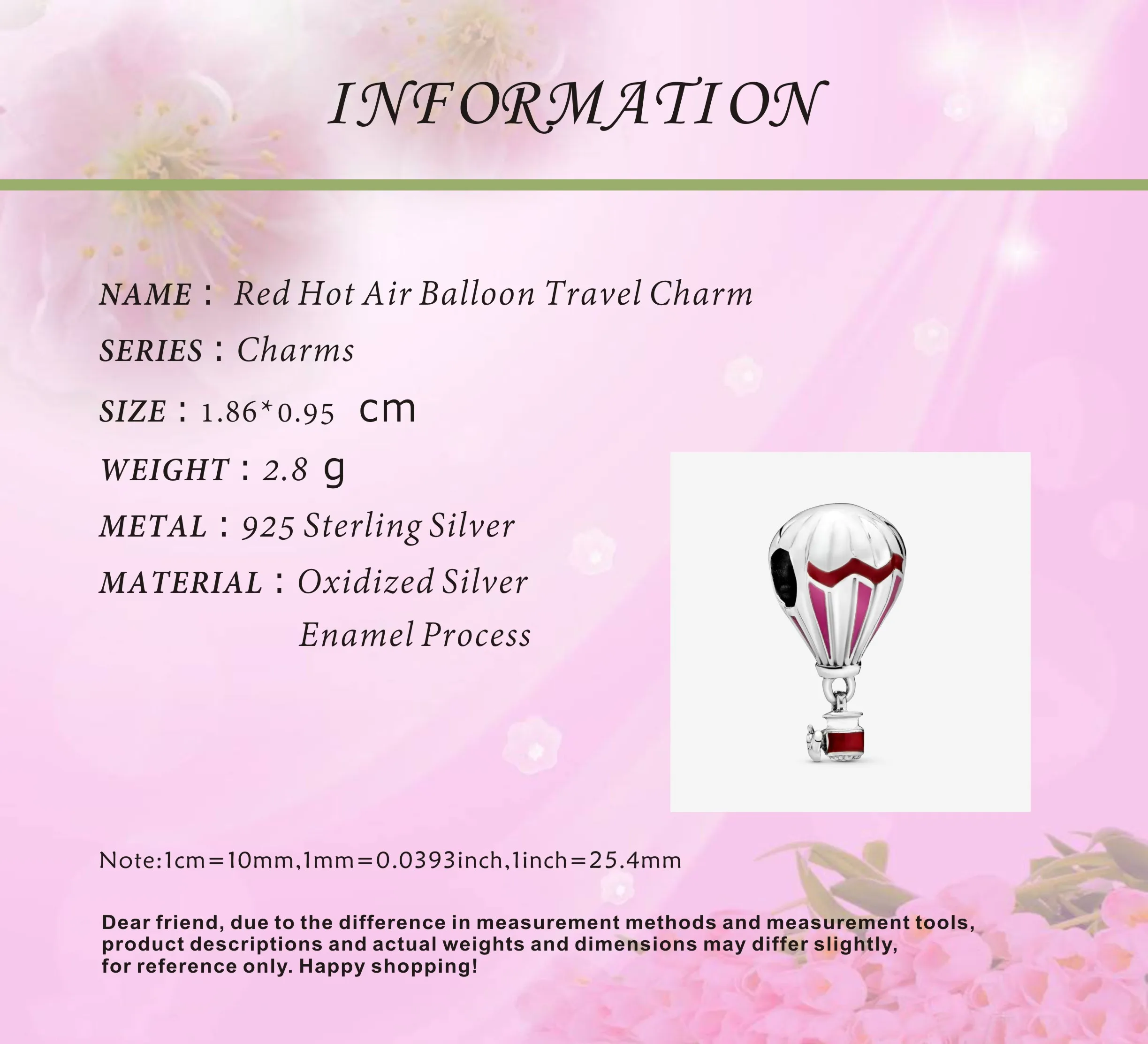 Бусины из серебра 925 пробы синие розовые золотые красные шармы с воздушным шаром