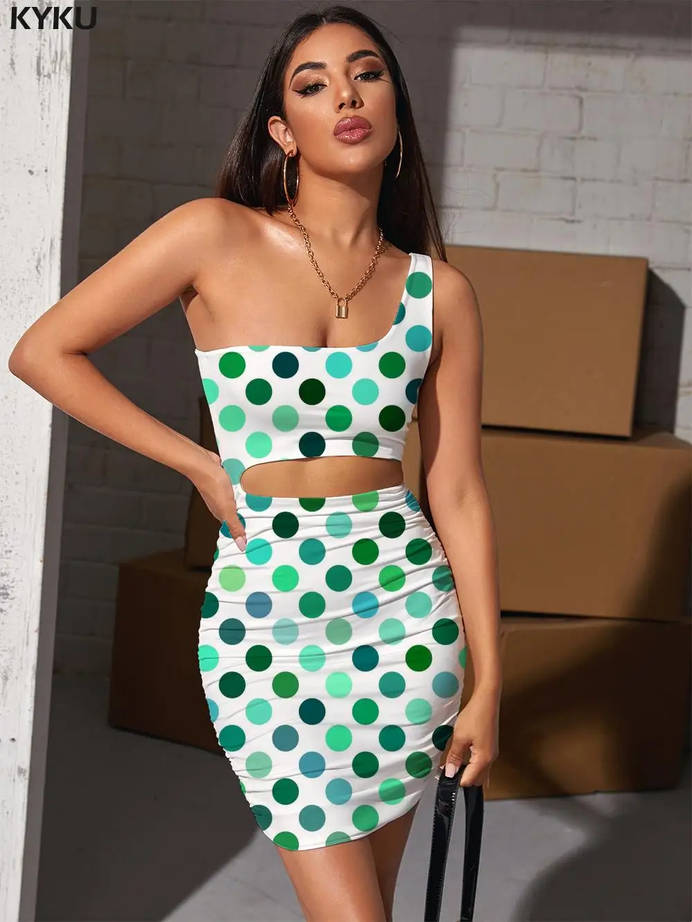 

KYKU Brand Dots Dress Women Colorful Vestido Sexy Harajuku Bodycon Dress Gradient 3d Print Womens Clothing Club Short