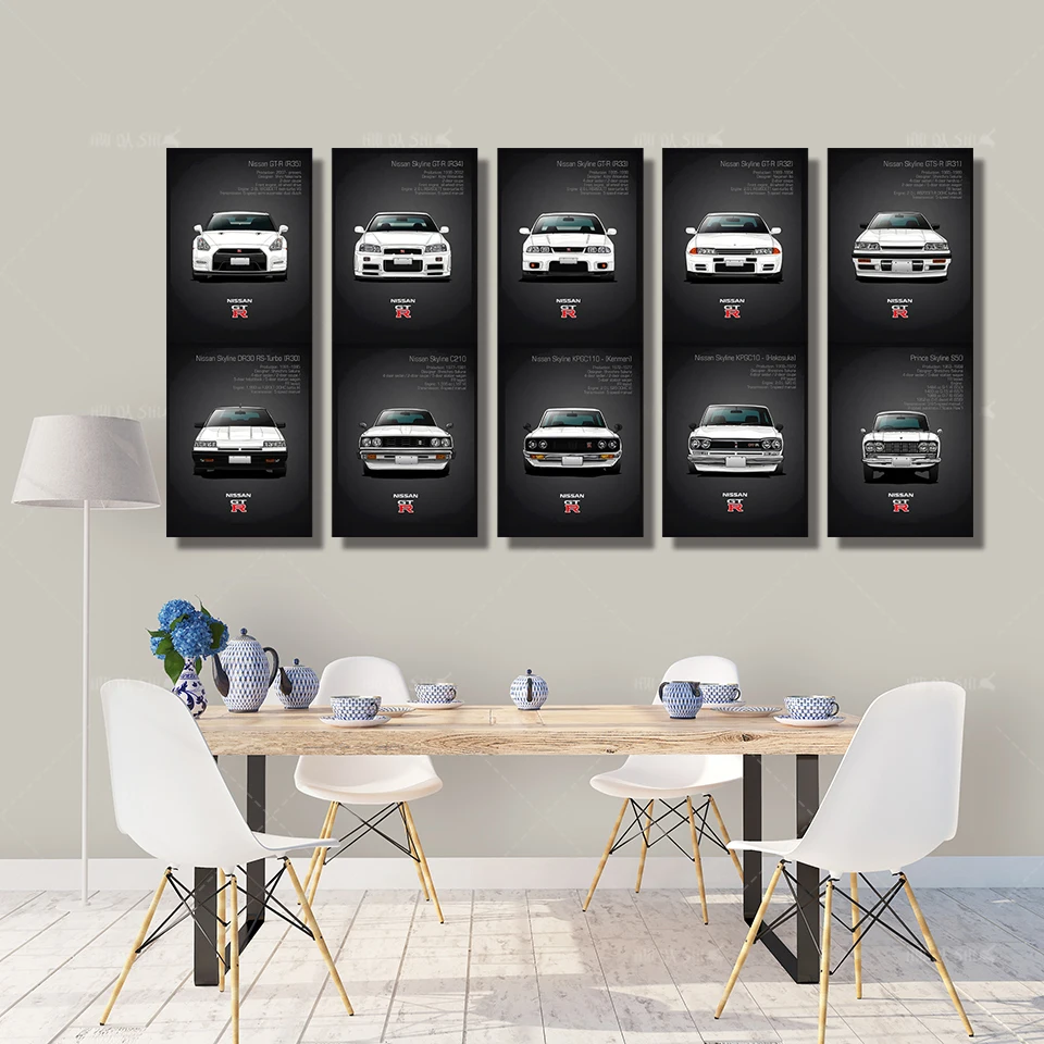 Wall Art Холст Картина HD печати работа 5 шт. классические ретро Nissan Skyline GTR автомобиль