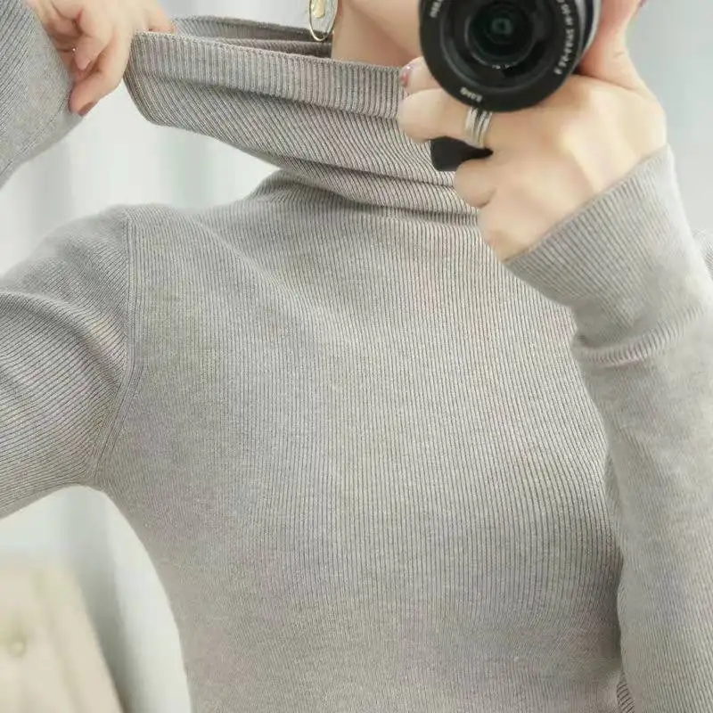 

Autumn Winter Women's Sweater Pull Femme Korean Fashion Knitted Long Sleeve Top Pile Collar Jersey Mujer Ladies Sweater Jumper