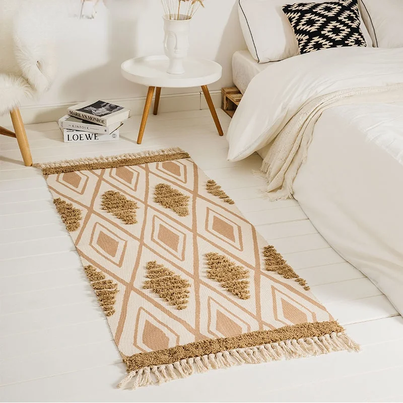 

Morocco Cotton Hand Woven Carpet Tufted Tassels Floor Mat Bedroom Tapestry Blanket Living Room Carpet Area Rug Tapete Para Sala
