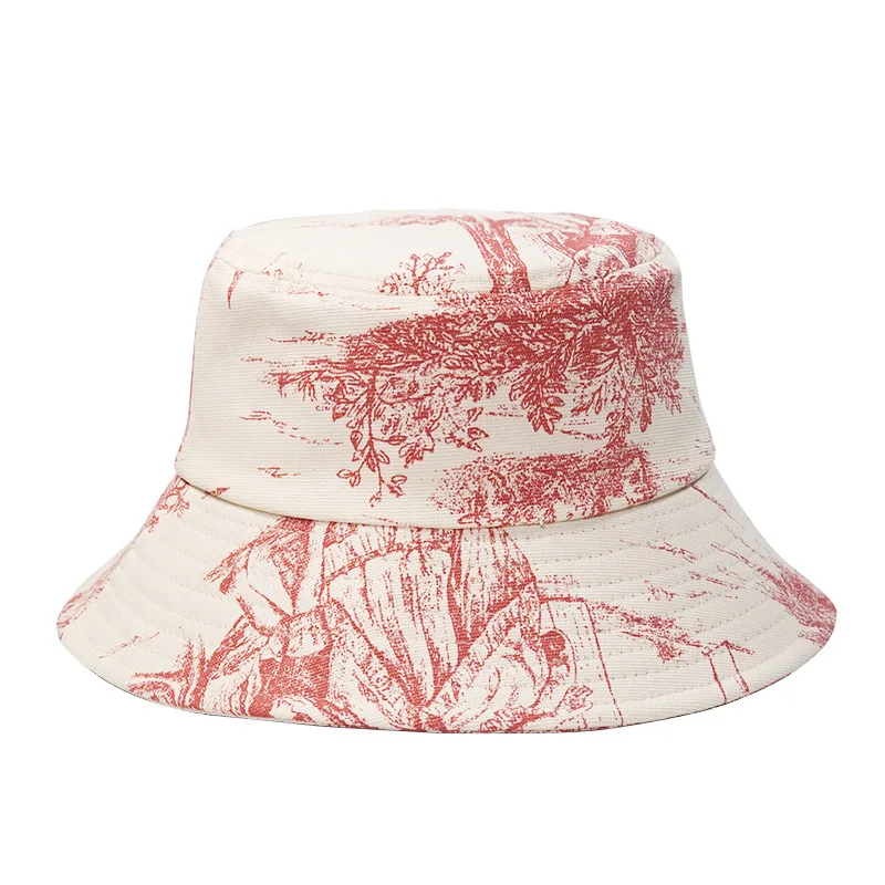 

New Unisex Ink Painting Floral Animal Bucket Hat Women Summer Sunscreen Tie Dye Printed Outdoor Fisherman Cap Beach Cap
