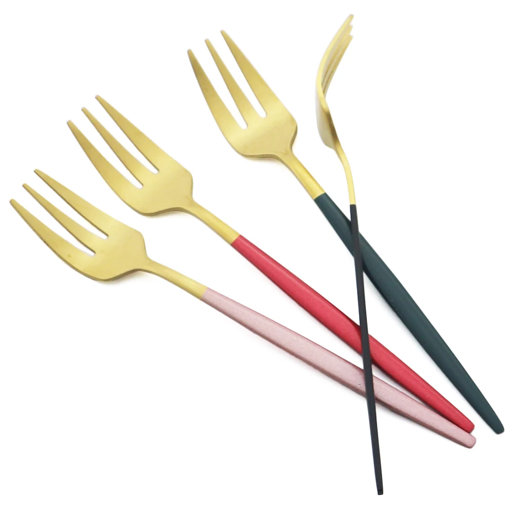 Набор из 6 цветных вилок для чая, кексов и закусок из матовой нержавеющей стали для столовых приборов, посуды и серебра для десертов и фруктов.
