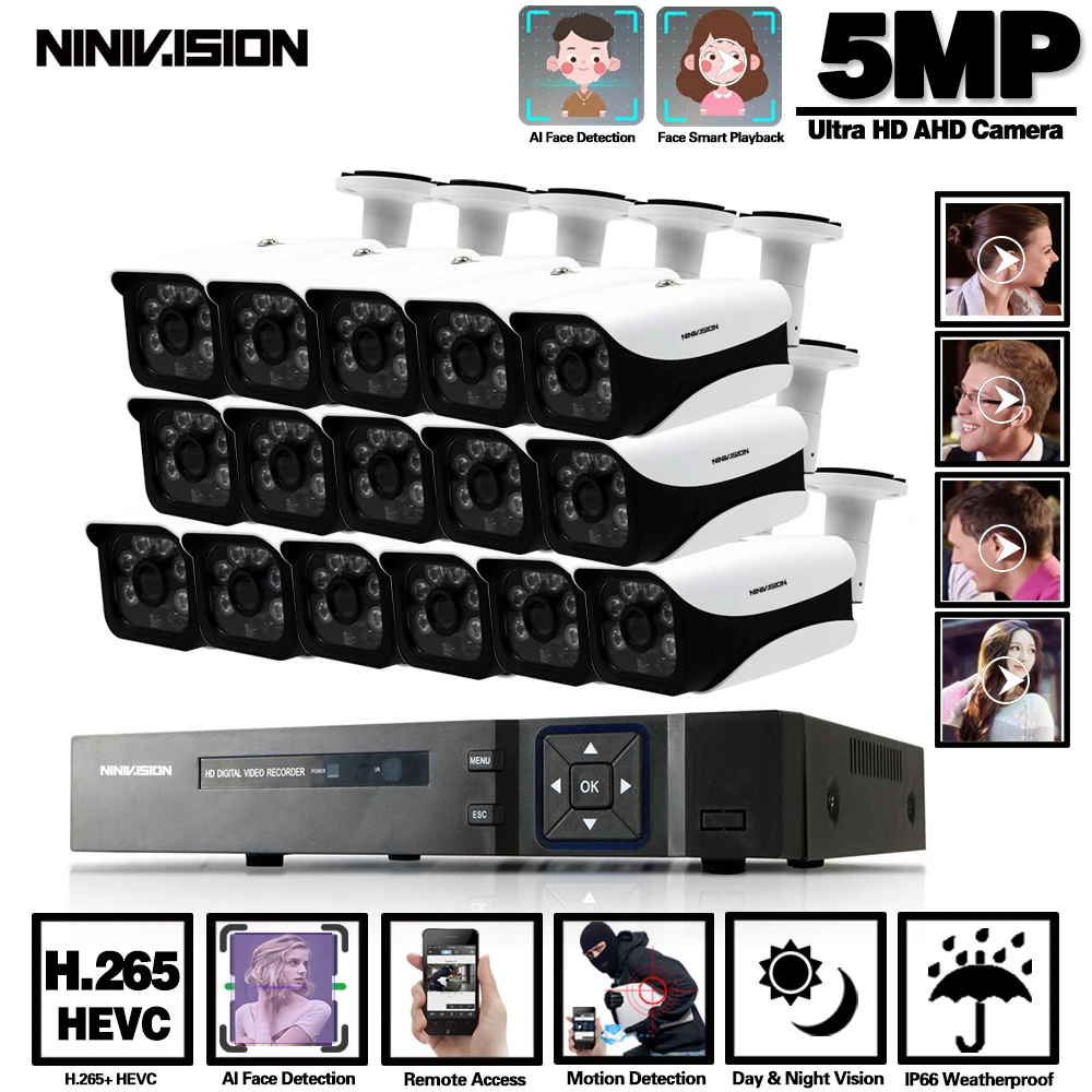 

Face Record H.265 16channel AHD 5.0MP security IP66 in/outdoor camera CCTV System 16ch Video Surveillance HDMI 5.0MP AHD system