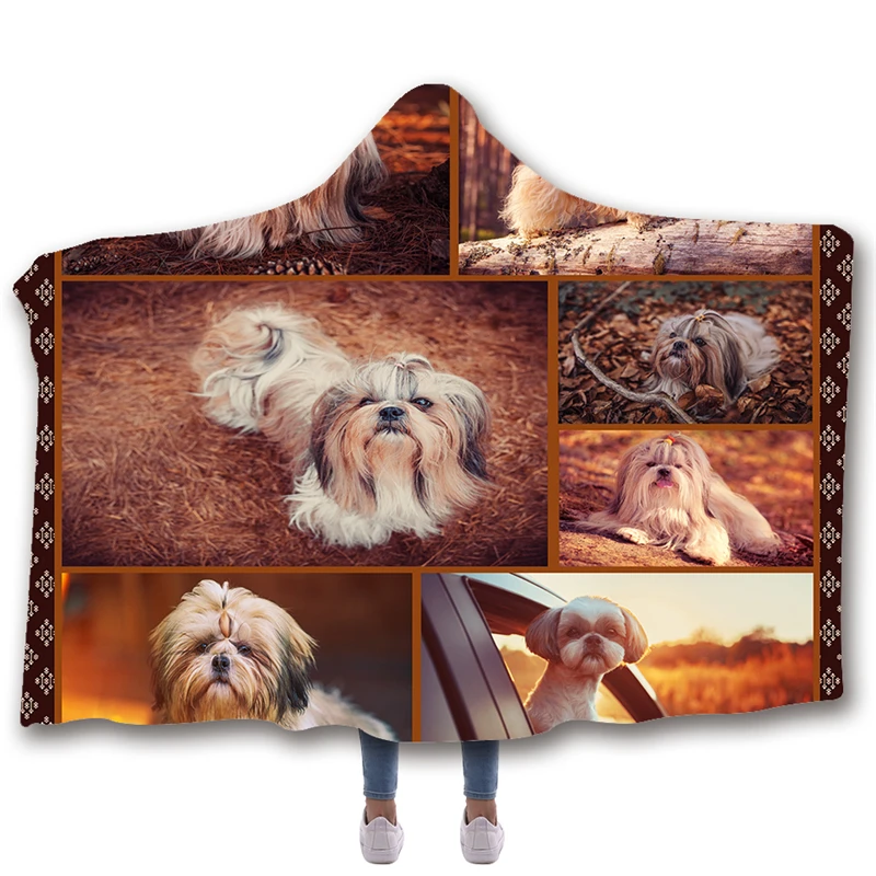 Одеяло с капюшоном и принтом животных для домашних Флисовое одеяло s броски