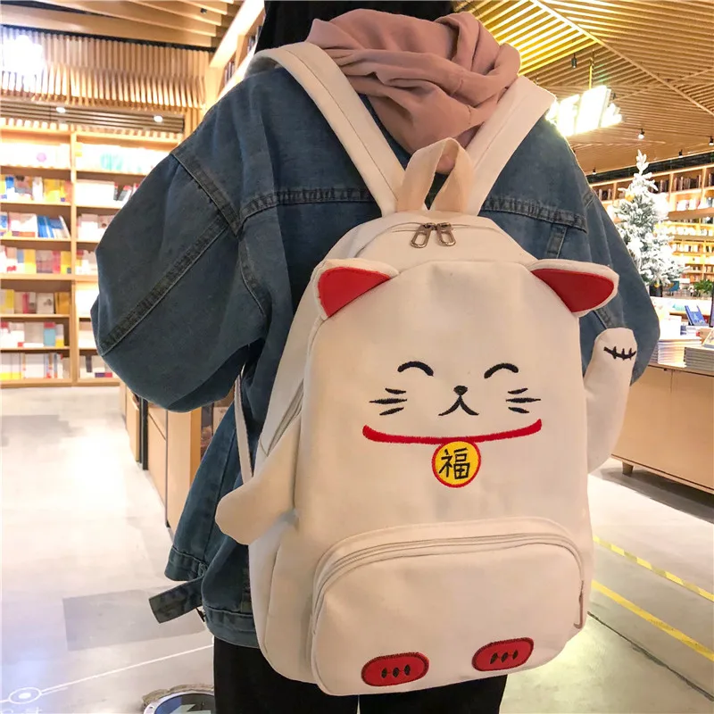 

Холщовый мультяшный рюкзак с кошачьими ушками для девочек, школьная сумка, Женский школьный рюкзак для подростков с моделированием животны...