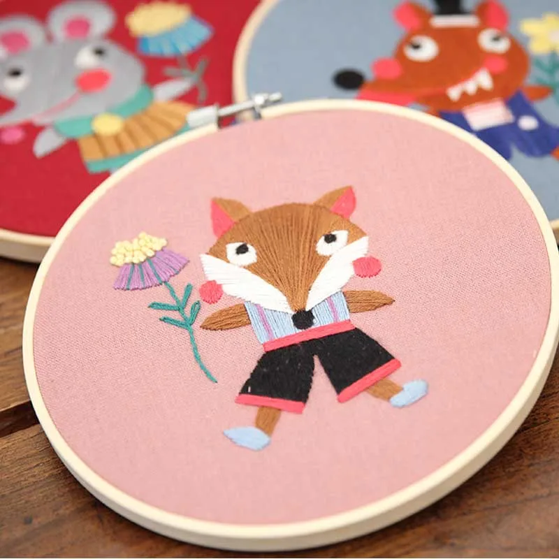 Cartoon Animal Embroidery Kit with Bamboo Hoop DIY Needlework Cross Stitch Handmade for Beginner Sewing Art Gift Home Decor | Дом и сад