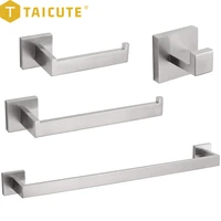 TAICUTE Brushed Bathroom Accessories Sets Wall Mount Towel Bar Coat Robe Hooks Toilet Paper Roll Holder Stainless Steel Hardware