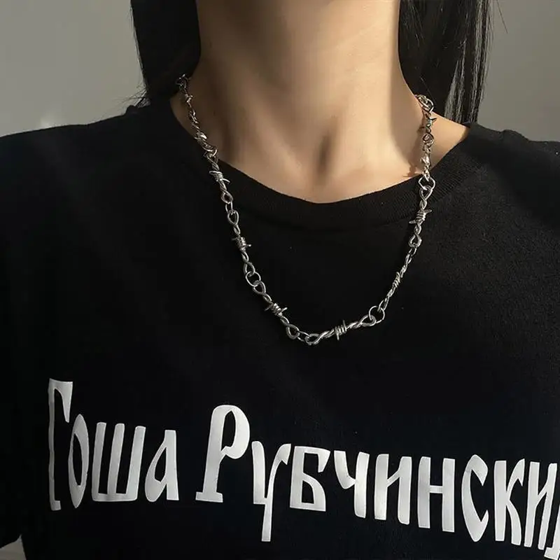 

Ожерелье унисекс из металлического сплава с колючей проволокой, чокер в стиле хип-хоп, готика, панк, шипы, Подарочная цепь