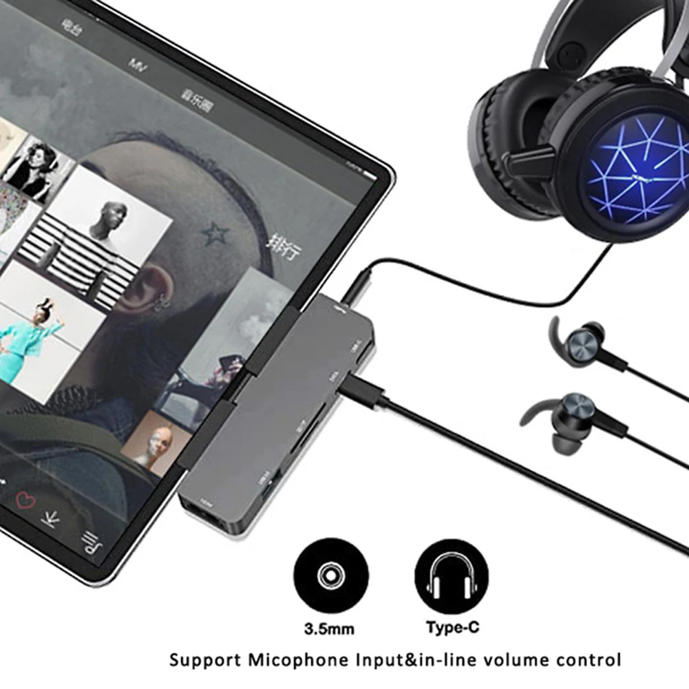 

USB 3.1 to HDMI-Compatible Hub 7 in 1 Multi Splitter Adapter for iPad Pro USB Type C Dock Station for TF Card Reader