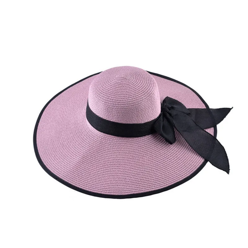 

Wide brim Panama straw hat spring and summer ladies sun hat outdoor travel windproof beach hat women oversized brim ribbon hat