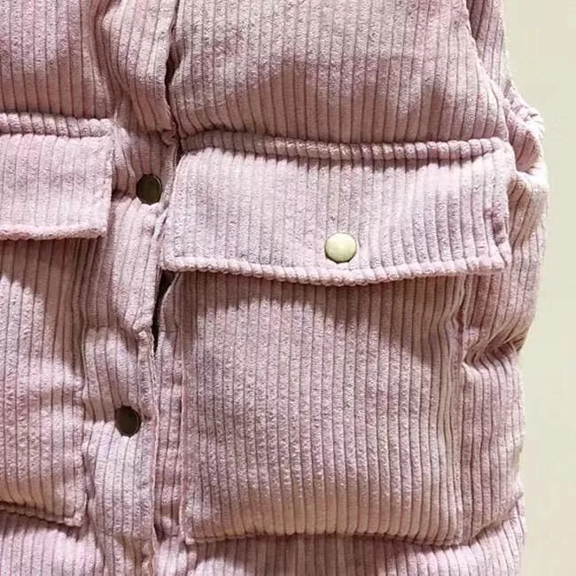 Зимний Fal Модный женский стеганый вельветовый жилет с воротником-стойкой