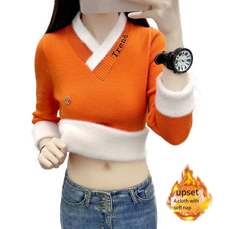 

SHZQ Sweater Women's Autumn and Winter New Plush All-in-one Bottoming Shirt Fashion All-match Slim Plus Velvet Thick Warm Top