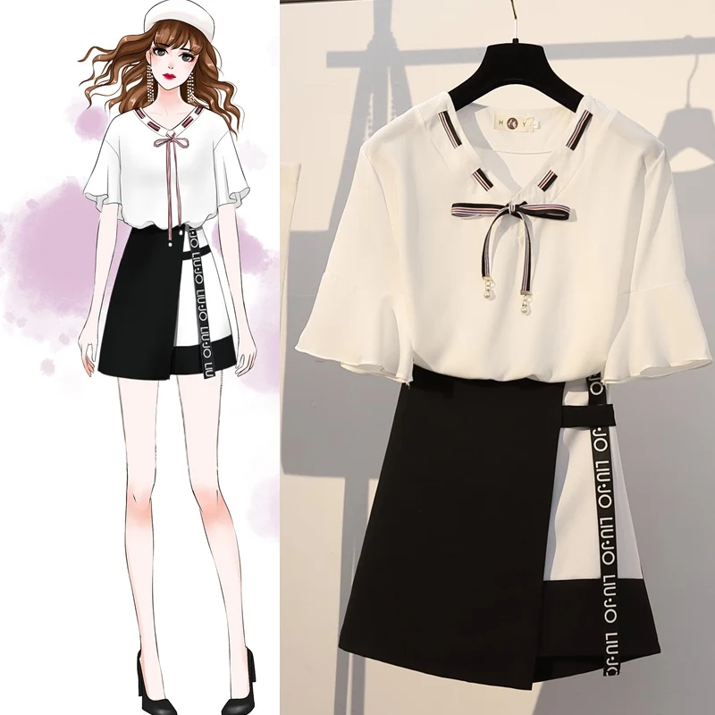 Летний модный тонкий комплект из двух предметов комплекты юбок женские