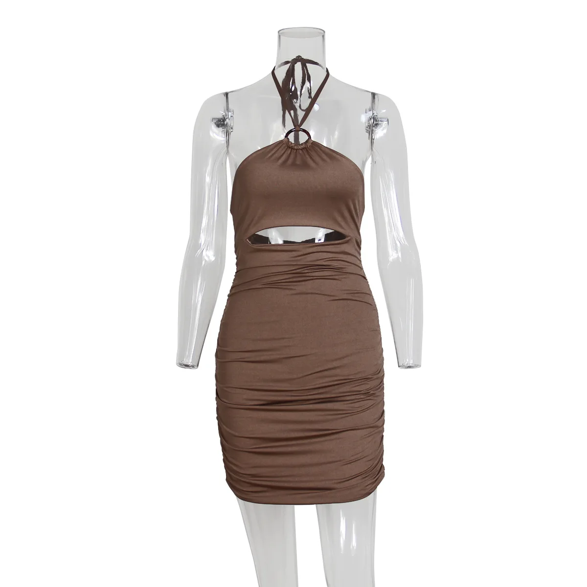 

Streetwear Halter Backless Strapless Pleated Mini Dress Evening Party Summer Sexy Casual Bandage Hollow Out Bodycon Dresses