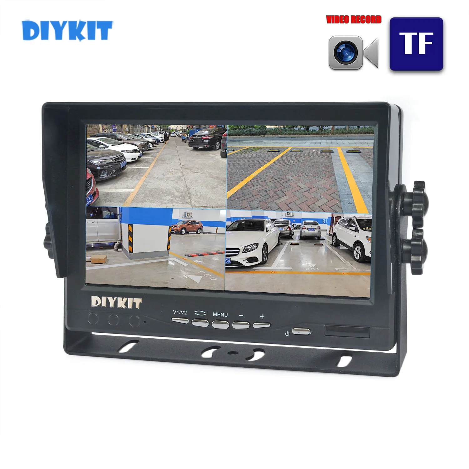 

DIYKIT 1024*600 AHD 7" 4 Split Quad IPS Screen Rear View Car Monitor Support 4 x 960P AHD Camera with SD Card Video Recording