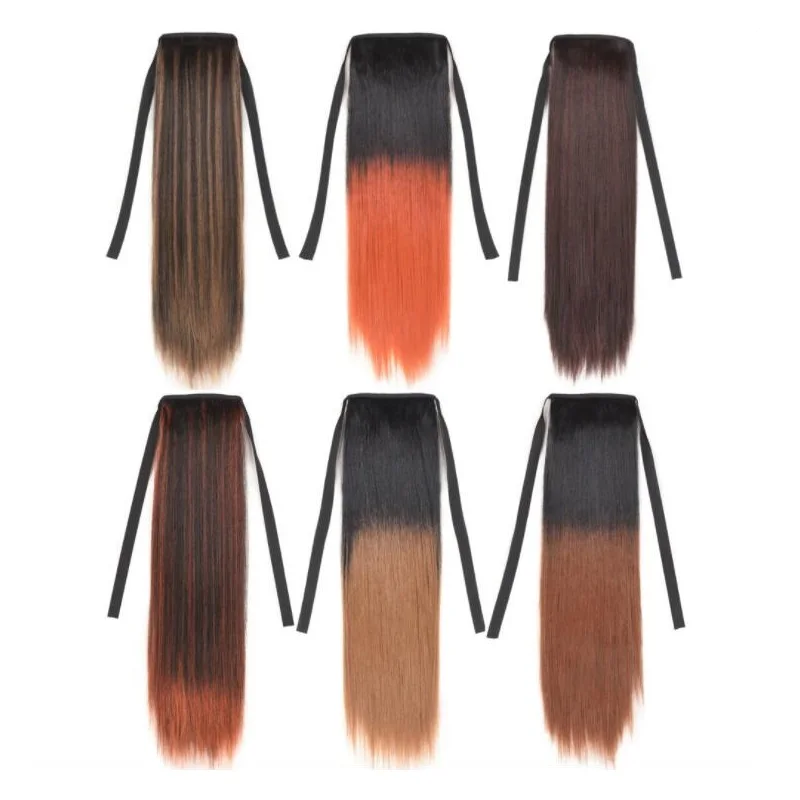 

Ponytail Extensions Bangdage Synthetic Hair Piece Long Straight Pony Tail Heat Resistant Fiber Fake Hairpieces 18 inch 80g