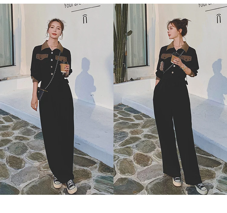 

2021 Spring Autumn Women Long Sleeve Single Breasted Wide Leg Jumpsuits Female Elegant Slim One Piece Pants Sets Overalls Romper