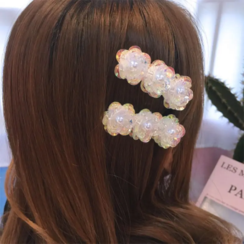 

Ladies Korean Duckbill Hair Clips Sequins Petals Flower Imitation Pearl Hairpins Glitter Rhinestone Sweet Girls Bridal Barrettes