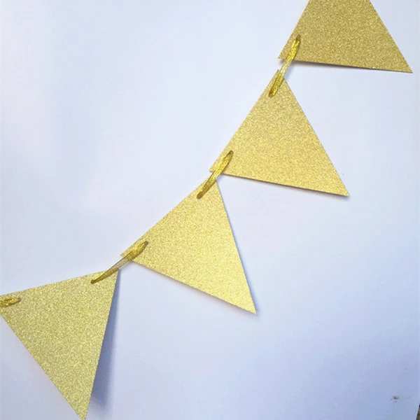 Бесплатная доставка 10 комплектов золотые блестящие Треугольные флаги