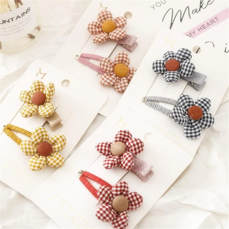 2 шт./компл. новые детские милые цветочные клетчатые головные уборы заколки для