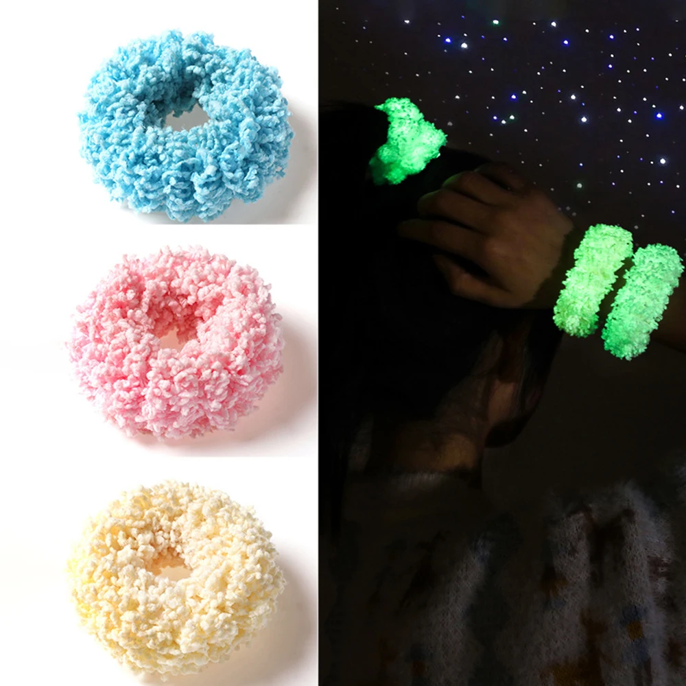 

Fashion Plush Luminous Hair Ring Ponytail Holder Cute Elastic Hair Bands Hair Accessories For Girls Women New Year Party Decor