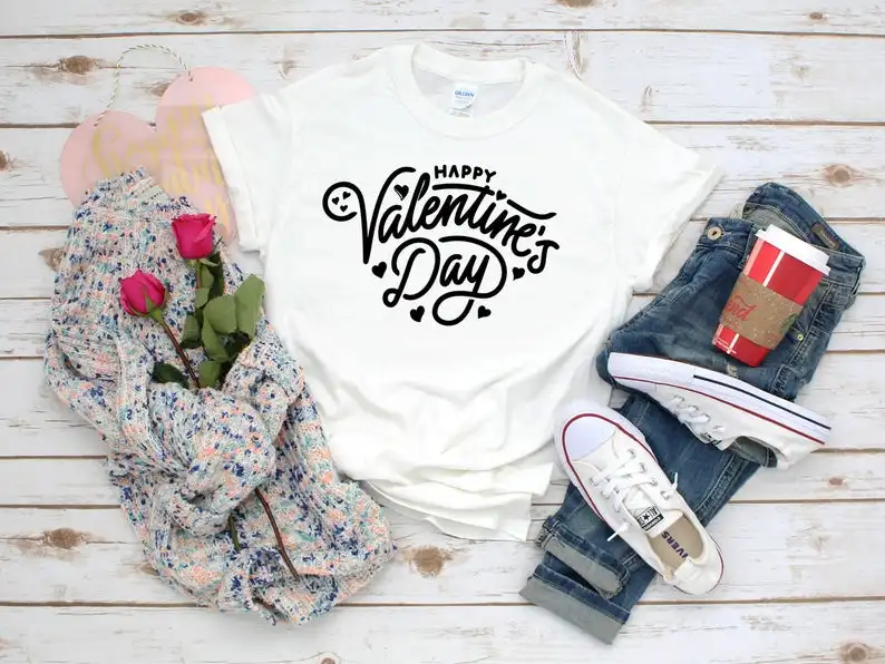 

Valentines day t-shirt,Happy valentines day vol 3, gift for her, gift for him Summer leisure cotton tops for women kawaii