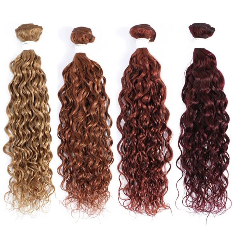 

Brazilian Water Wave Human Hair Bundles 33 Brown 99J Red Pre-Colored Human Hair Weave Bundles Remy Hair Bundle Deals 1/3/4 PCS
