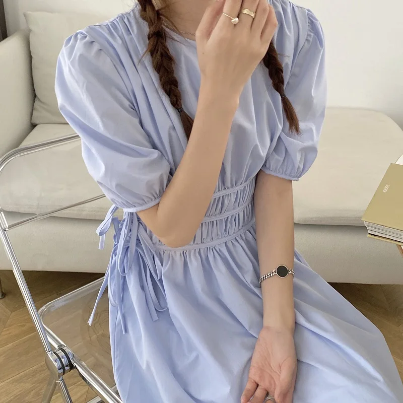 Женское винтажное платье с пышными рукавами простые плиссированные вечерние