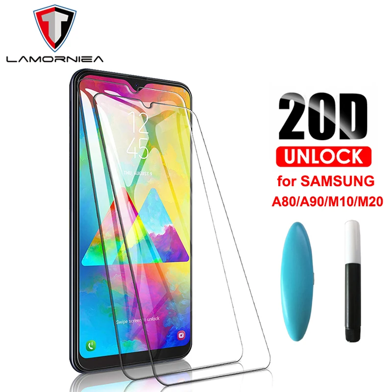 20D УФ Полный Клей Стекло для samsung Galaxy A50 A30 A20 A70 A80 A90 A10 M10 M20 M30 Защитная пленка экрана