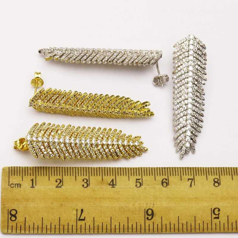 

3 Pairs Feather shape Stud earrings pave zirconias Mix color metal stud earrings for women jewelry Gift for women51301