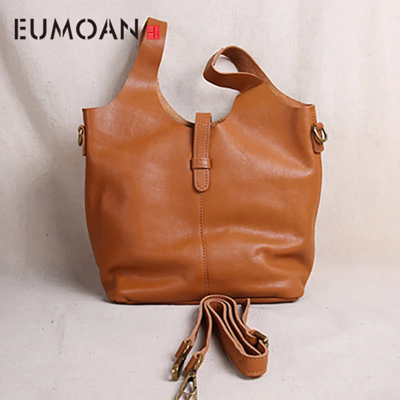 

EUMOAN Leather women's bag, head leather style handbag, retro casual large-capacity one-shoulder slanted bag