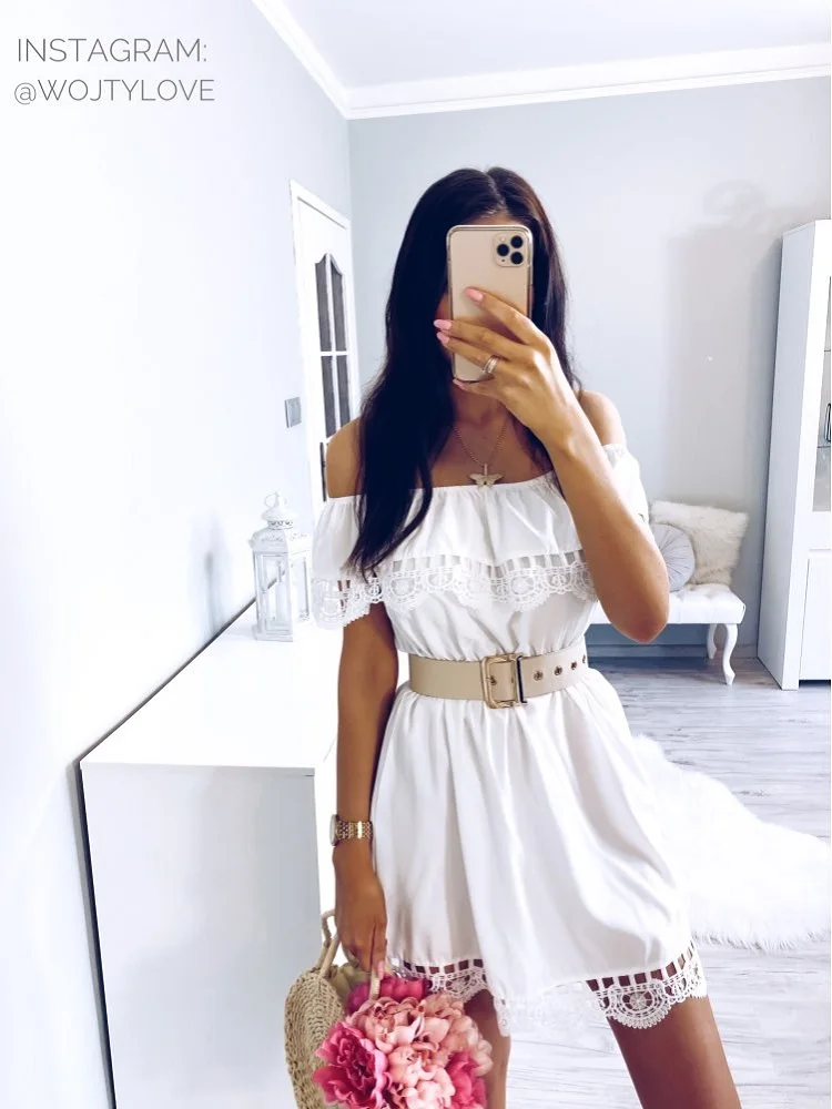 Fashion Women Elegant Vintage sweet lace white Dress Stylish Sexy Slash Neck Casual Slim Beach Summer Sundress Female vestidos