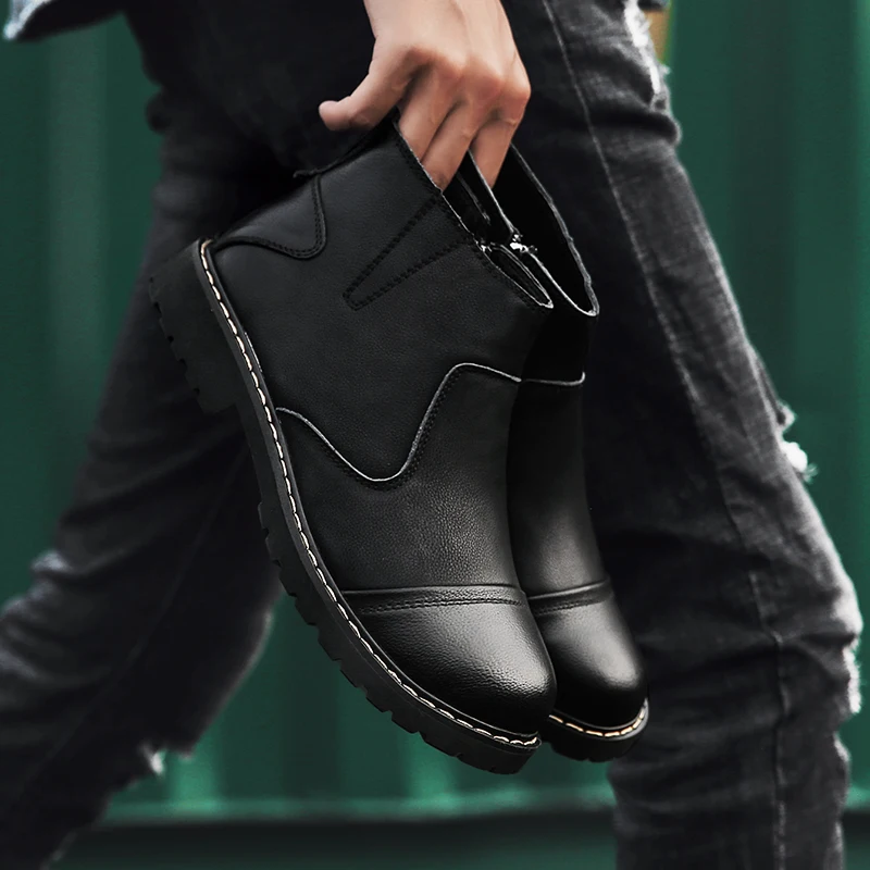 Модная обувь мужские ботинки челси повседневная кожаная с круглым носком