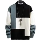 Новый Зимний кашемировый теплый свитер для мужчин с высоким воротником, мужской пуловер в стиле пэчворк, приталенный свитер, топы, вязаный мужской рождественский джемпер