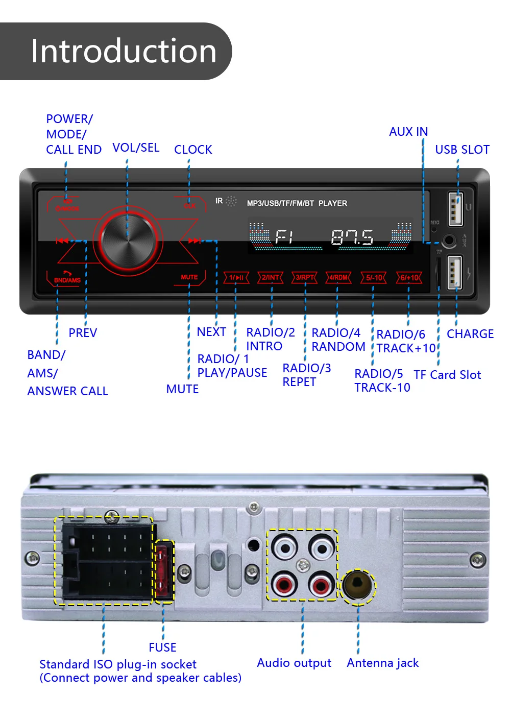 Авторадио FM Bluetooth freistrecheinrich MP3 USB/SD MMC порт 1DIN Автомобильный плеер радио может касаться кнопок