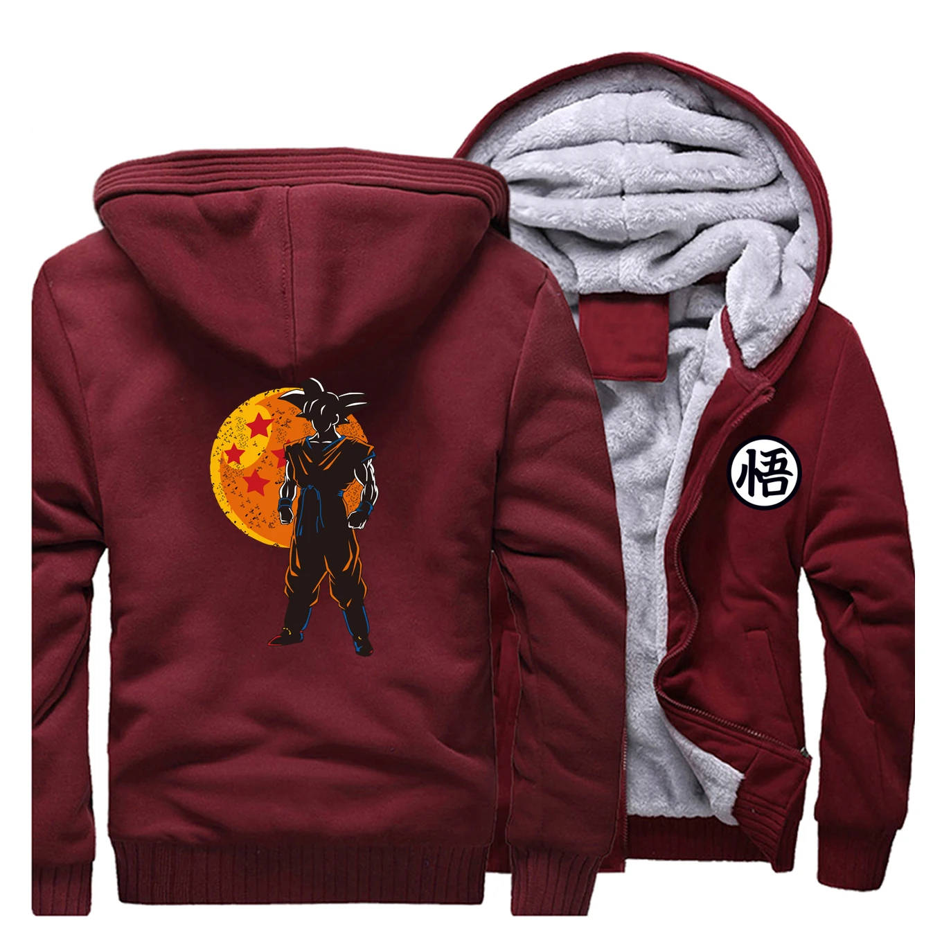 Saiyan Dragon Ball Япония Аниме толстовки Harajuku Модный повседневный мужской жакет толстовка флисовая зимняя теплая Стрекоза уличная - Цвет: Wine Red